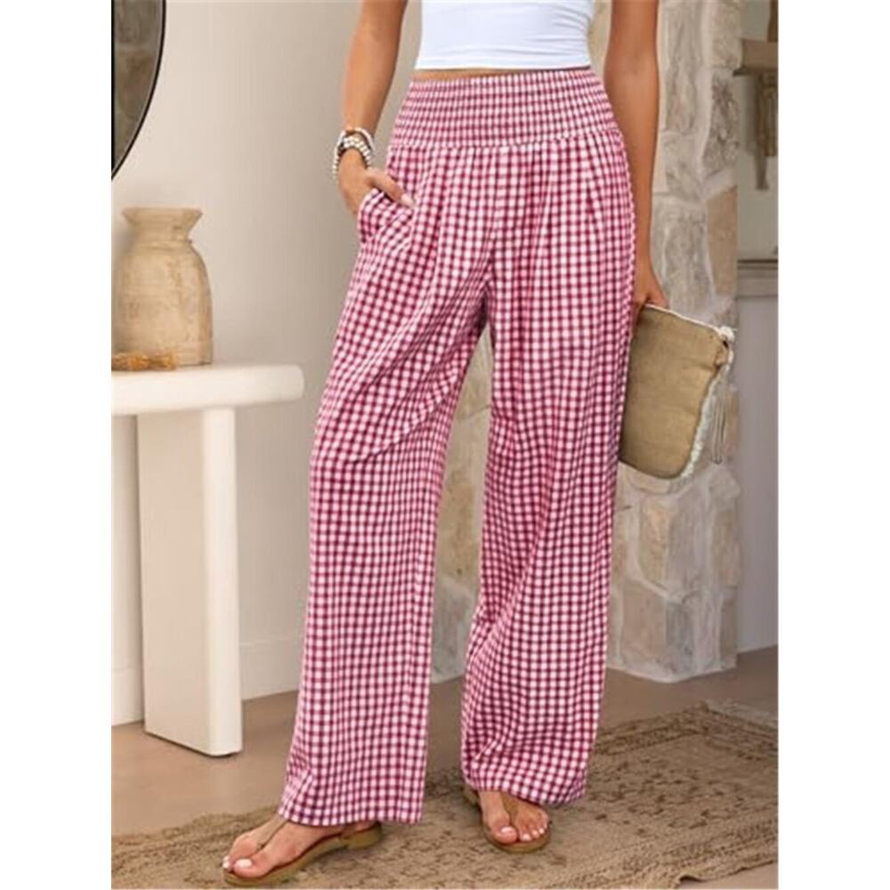 Women's Red Palazzo Pants, Striped & Gingham, Lounge & Casual, Lounge Pants